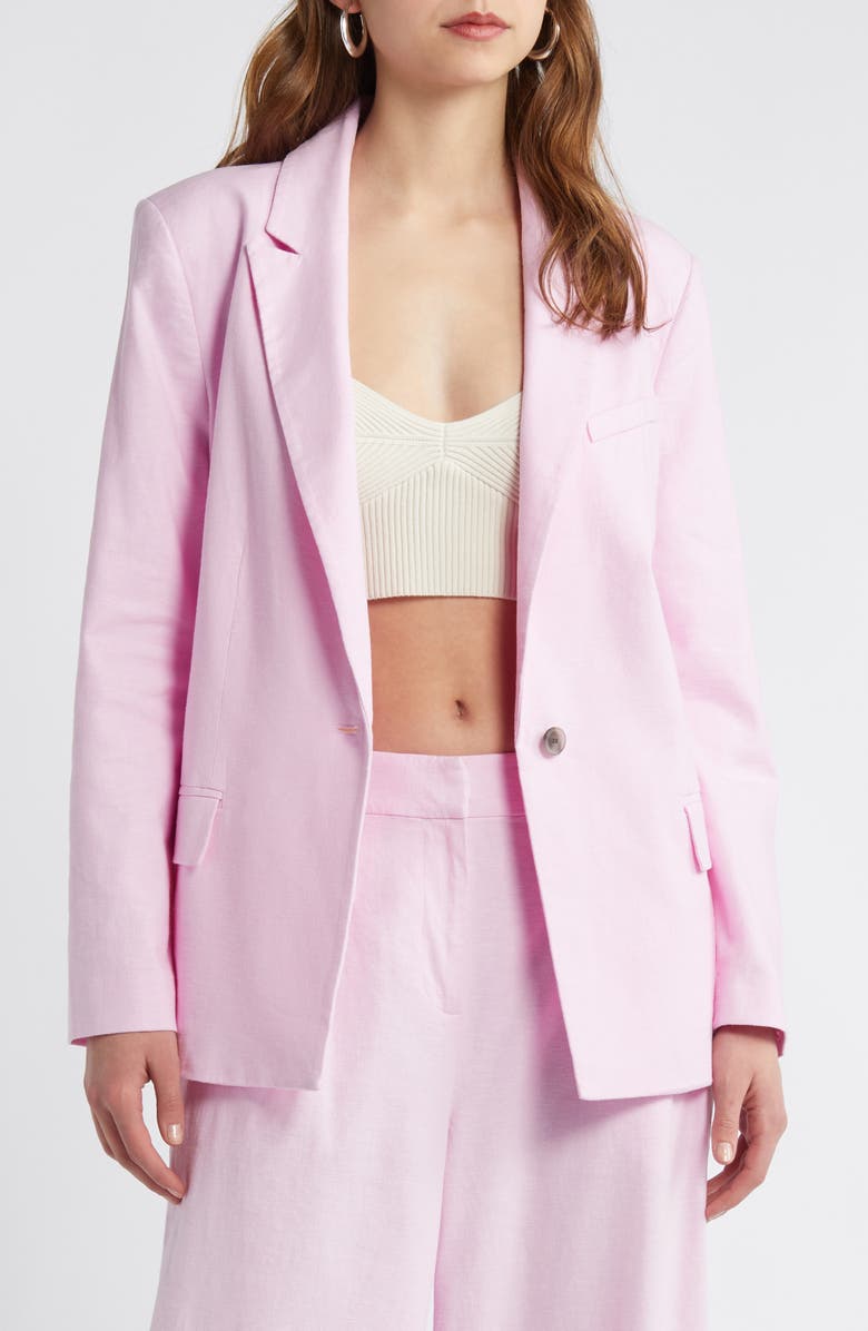 2 Piece Pink Linen Peak Lapel Women's Suit (Blazer+Pants)