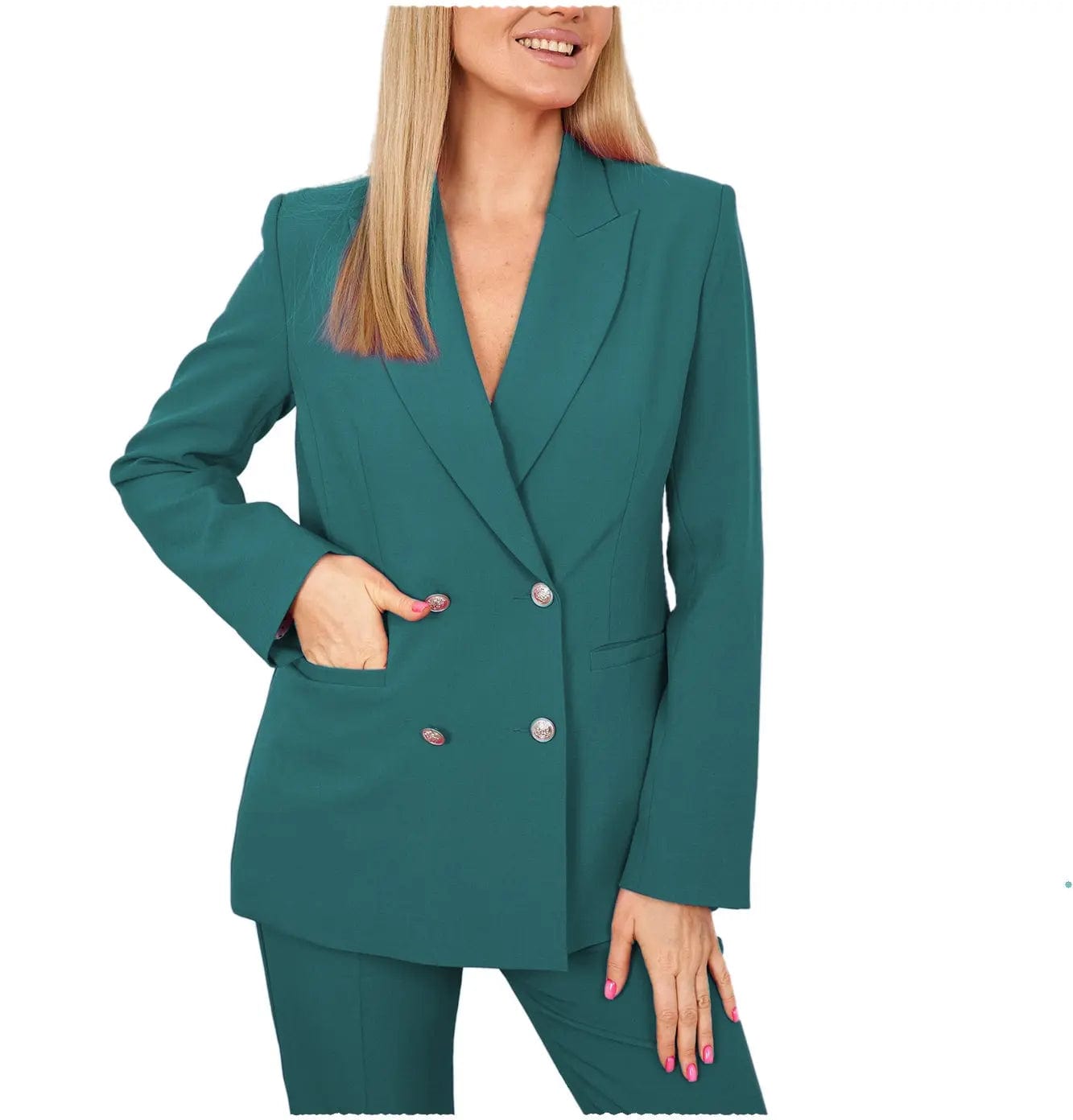 2 Pieces Double Breasted Peak Lapel Women Suit（Blazer+Pants）