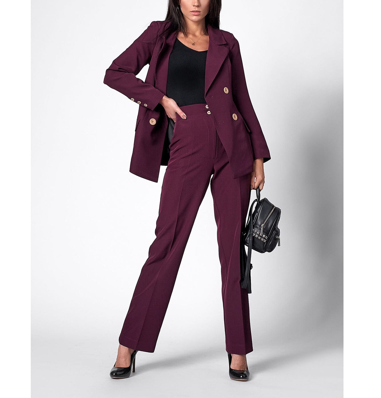 2 Pieces Double Breasted Peak Lapel Women Suit (Blazer+Pants）